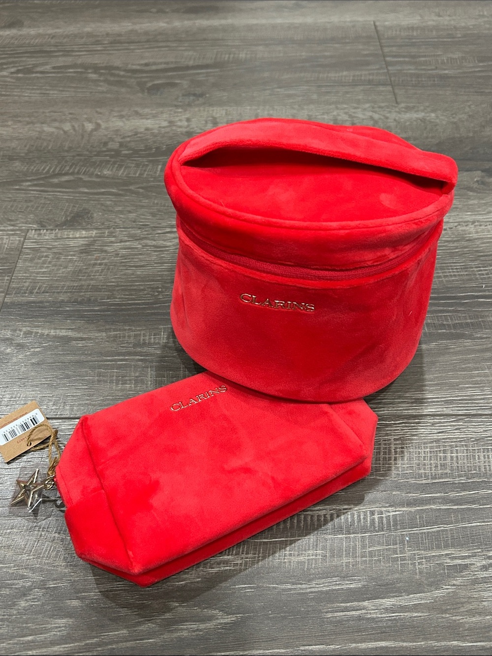 Clarins Red velvet cosmetic case with pouch